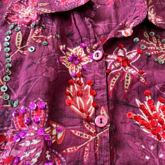 Vintage Y2K White Stag floral button blouse sequins fairycore boho - Picture 4 of 7